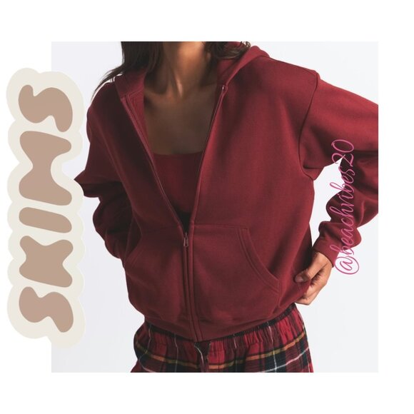 SKIMS Cotton Fleece Classic Zip-up Hoodie Merlot Medium NWT - Picture 3 of 5